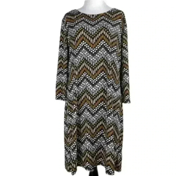 Tacera dress size L geometric Chevron 3/4 sleeve - Picture 1 of 10